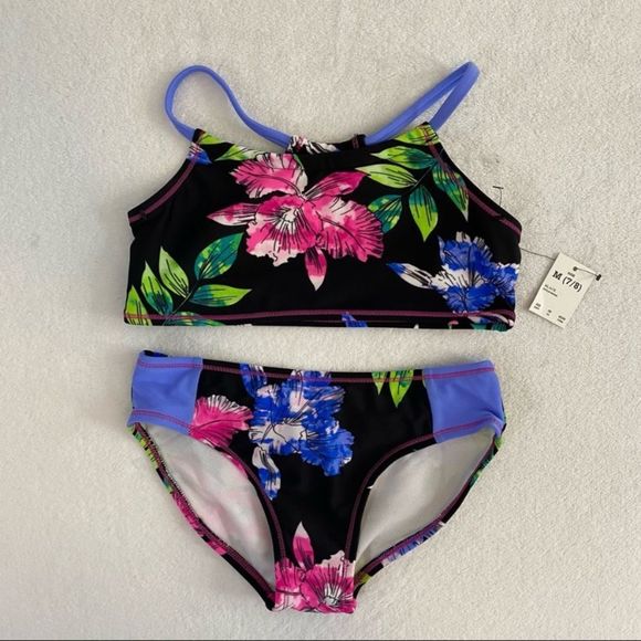 art class Other - Art Class Floral Tropical Green Pink Two Piece Bikini Swimsuit Girls Size M